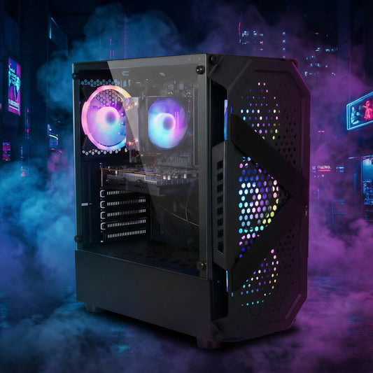 STGAubron Gaming PC Desktop, AMD Ryzen 5 5500, RX 6500 4G, 16G DDR4, 512G SSD, WiFi 6, BT 5.2, RGB Fans, Win 11 Home