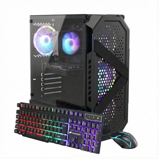 STGAubron Gaming PC Desktop, AMD Ryzen 5 5500, RX 6500 4G, 16G DDR4, 512G SSD, WiFi 6, BT 5.2, RGB Fans, Win 11 Home